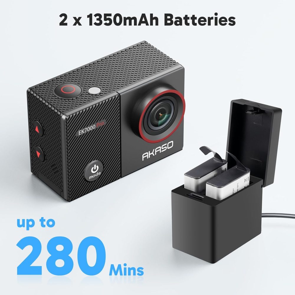 AKASO EK7000 Pro 4K30fps Action Camera with 256GB MicroSDXC U3 Card Accessories Kit Bundle, 20MP Ultra HD 131ft Waterproof Underwater Camera EIS WiFi Remote Control 5X Zoom Sport Cameras - Image 8